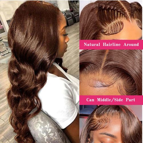 Body Wave Lace Front Wigs Human Hair 13x4 Transparent Chocolate Brown Colored Wigs Human Hair Pre Plucked with Baby Hair 180% Density Body Wave Frontal Wigs Human Hair for Black Women 20 Inch
