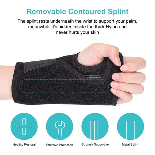 Wrist Brace, Night Wrist Sleep Support Wrist Palm Protector with Removable Splint Stabilizer and Elastic Edged Big Thumb Hole for Carpal Tunnel, Tendonitis, Sports Injuries Pain Relief