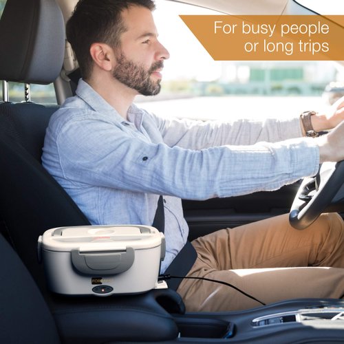 FORABEST Electric Lunch Box - Fast 60W Food Heater 3-In-1 Portable Food Warmer Lunch Box for Car & Home – Leak proof, 2 Compartments, Removable 304 Stainless Steel Container & Utensils