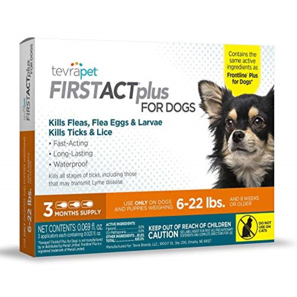 FirstAct Plus Flea Treatment for Dogs, Small Dogs 5-22 lbs, 3 Doses, Same Active Ingredients as Frontline Plus Flea and Tick Prevention for Dogs