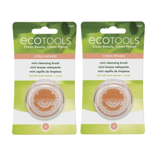 EcoTools Mini Facial Cleansing Brush, Infused with Citrus, Boosts Collagen, Safe for Sensitive Skin, Exfoliates & Clean Pores, Travel Sized, Ecofriendly, Vegan & Cruelty-Free, 2 Count