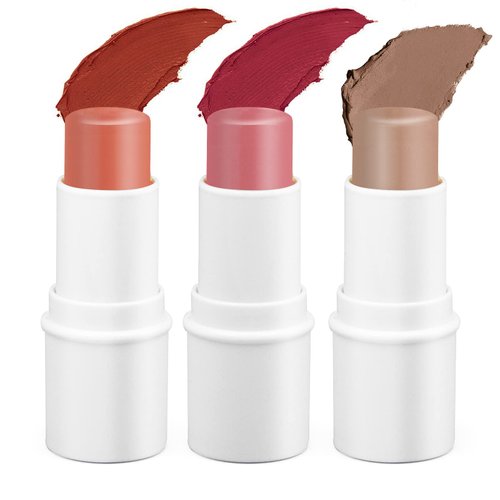 3 Colors Multi Stick Makeup 3 in 1 Versatile Lip and Cheek Tint Highlighter Stick Waterproof Long Lasting Cream Contour Stick Bronzer Stick Face Makeup Stick for Cheeks Eyes Lips Cruelty-Free(Color Set B)