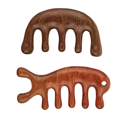 2 Pcs Wooden Scalp Massager Comb, Hair Growth Combs, Natural Sandalwood Handmade Massage Wide Tooth Comb, Scalp Meridians Stress Relax Head Tool for Women Men