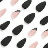 BAOYAALIN Black Press on Nails Short Medium Almond Shaped French Tips Fake Nails with Simlpe Gold Lines Design Glue on Nails for Women Girls Acrylic False Stick on Nail Manicure for Wedding 24Pcs
