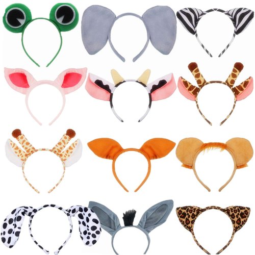 FLOWERBB 12pcs Zoo Animal Ear Headbands Woodland Creatures Cosplay Forest Theme Costume Ears Headbands for Kids Party Favor Halloween Costume