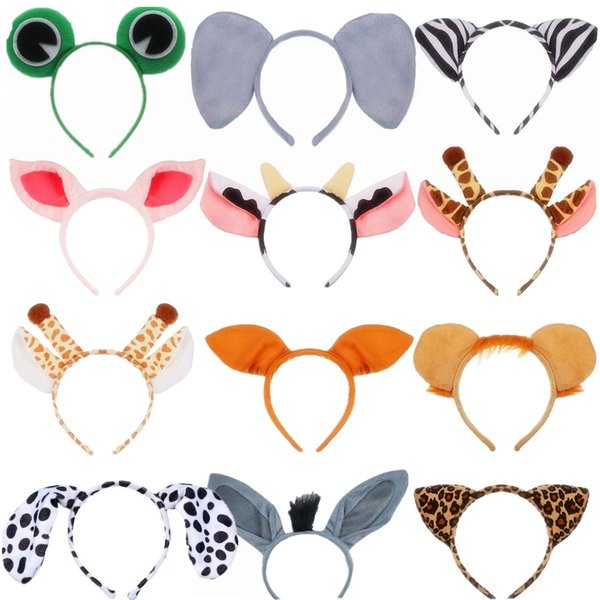 FLOWERBB 12pcs Zoo Animal Ear Headbands Woodland Creatures Cosplay Forest Theme Costume Ears Headbands for Kids Party Favor Halloween Costume