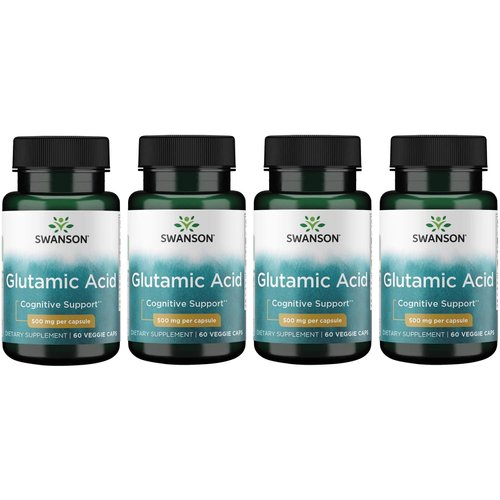 Swanson Amino Acid Glutamic Acid 500 Milligrams 60 Veg Capsules (Pack of 4)