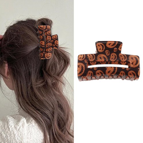 Halloween Hair Clips Pumpkin Claw Clips Square Hollowed Hair Clips Strong Non-Slip Hair Accessories for Women Cute Hair Clip Claw Clips for Thick Thin Hair Glitter Hair Clips for Styling Accessories