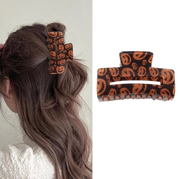 Halloween Hair Clips Pumpkin Claw Clips Square Hollowed Hair Clips Strong Non-Slip Hair Accessories for Women Cute Hair Clip Claw Clips for Thick Thin Hair Glitter Hair Clips for Styling Accessories