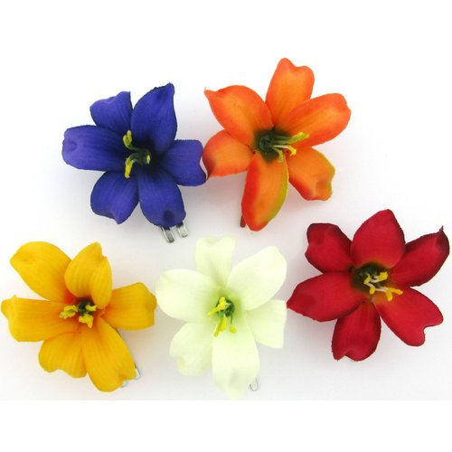 2" Multi Colors Lily 5 Piece Lot Silk Flower Hair Clips