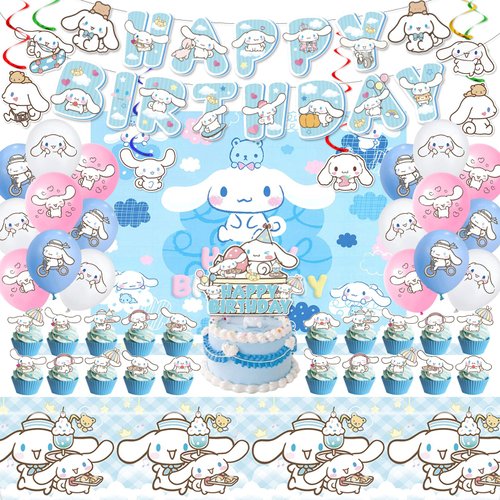 Cinnamoroll Birthday Decorations, Party Supplies Set Include Banner, Backdrop, Balloons, Hanging ...