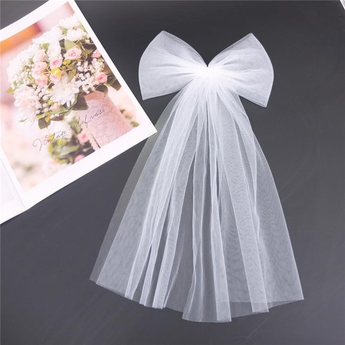 Party Decorations Hair Bow Barrettes Bridal Veils Pearl White Hair Bow Clips Accessories Bride to Be Shower Gift Bridesmaid Veils (Flat)