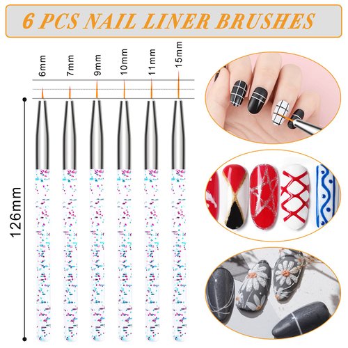 AROIC 28 Pcs Acrylic Nail Brush Set Including 7 Pcs UV Gel Nail Art Brushes, 6 Pcs 3D Nail Extension Brush, 5Pcs Double Ended Dotting Nail Pen For Nail Art DIY With White Box, colorful