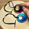 Nutty Natte 2 Pcs Handmade Fused Glaze knotted Elastic Hair Tie for Dreadlock and thick hair Gold foil Patterned sliced glass extra long elastic rubber band Embedded Ponytail Holders (Peacock Blue)