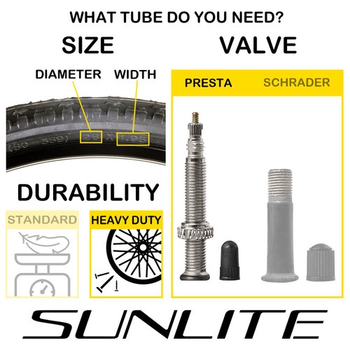 Sunlite Thorn Resistant Presta Valve Tubes, 700 x 18-23 (27 x 1) / 32mm
