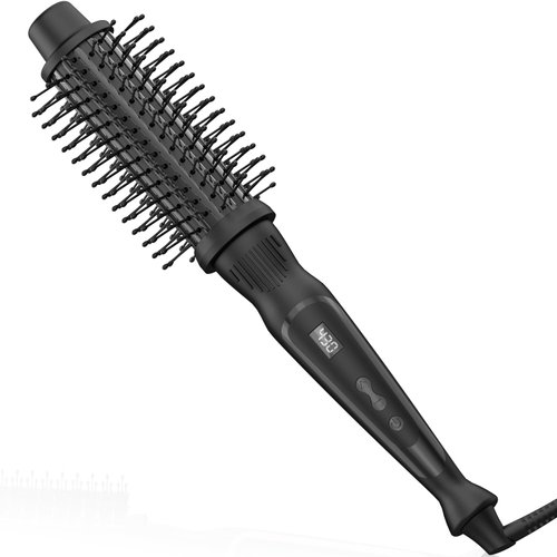 USHOW Thermal Brush 1.5 Inch Heated Round Brush,Loose & Volume Brush Curling Brush Ceramic Tourmaline Heated Hot Brush Ionic Curling Iron,Hair Tool (Black, 1.5Inch)