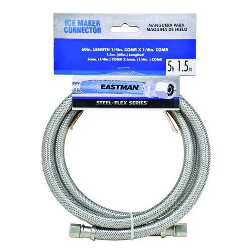 Eastman Ice Maker Connector, 1/4 Inch Compression, 5 Foot Flexible Braided Stainless Steel Hose, 41033