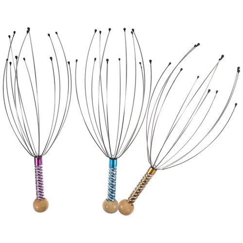 rosenice Scalp Massager Hand Held Therapeutic Head Scratcher Steel Wire Head Massager with Wooden Handle for Home Spa Relief and Relaxation (3 Packs)