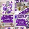 Purple Birthday Decorations for Women Girls, Lavender Purple Silver Party Decorations Kit with Happy Birthday Banner Backdrop Tablecloth Fringe Curtain Purple Balloon Arch, Purple Party Supplies