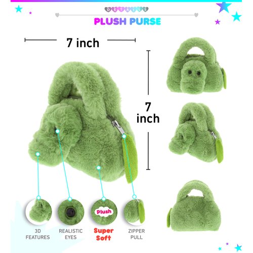 DolliBu Alligator Plush Handbag - Super Soft Plush Stuffed Animal Purse for Children's Accessories, Kids Hand Bag Toy Purse, Pretend Play, Fluffy Dress Up Toy