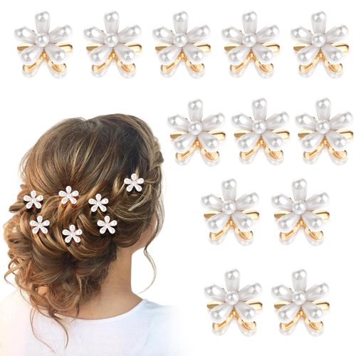 Nogeqi 12 Pcs Flower Pearl Hair Clips,Pearl Claw Clip with Daisy,Mini Pearl Hair Accessories,Aesthetic Small Pearl Hair Barrettes,Tiny Metal Bangs Clips for Girls and Women Straight Curly Hair