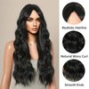 Allbell Long Black Wavy Wigs for Women Synthetic Curly Middle Part Wig with Side Bangs Natural Looking Heat Resistant Fibre for Daily Party Use