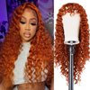YXCHERISHAIR Curly Wigs for Black Women Ginger Afro Bomb Curly Wig with Bangs Long Curly Wavy Wig Synthetic Fiber Glueless Long Kinky Curly Hair (350, 24inch)