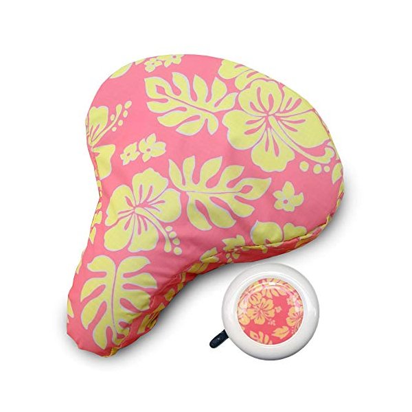 Cushioned Padded Waterproof Adjustable Fun Bike Bicycle Seat Cover (Pink Yellow) with Bell