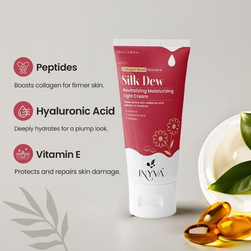 INYVA SilkDew Light Cream | Revitalizing Moisturizer with Peptides, Hyaluronic Acid & Vitamin E | Lightweight Texture for Deep Hydration | Anti-Aging & Skin Repair | All Skin Types - 100 ml