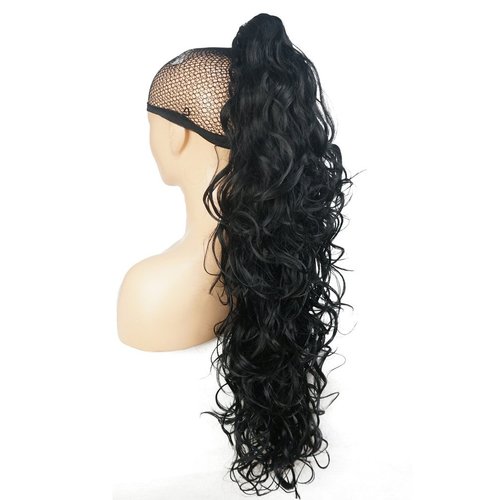 Lydell 30" Long Curly Styled Clip In Claw Ponytail Hair Extension Synthetic Hairpiece 280g with a jaw/claw clip (Black)