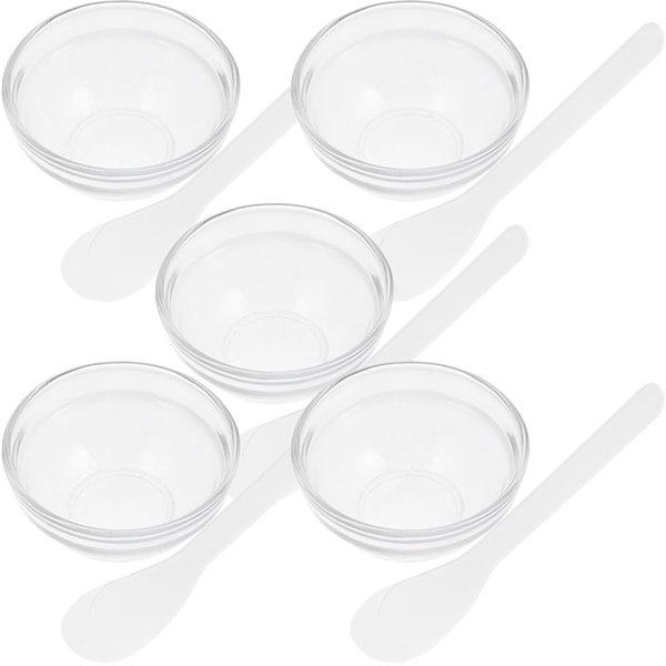 FOMIYES Terrarium 5 Sets Facial Masks Mixing Bowl Set Glass Cosmetic Mix Bowl Clear Prep Measuring Bowl DIY Mud Masks Mix Bowl with Spoon for Home Salon Skincare Products Makeup Kit