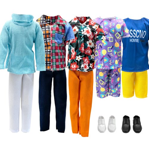 Doll Clothes and Accessories for Ken Dolls, 5 Outfits + 2 Pair Shoes, Boys Girls Gifts Birthday