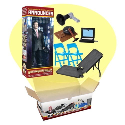 Talking Wrestling Ring Announcer & Accessory Set for Wrestling Action Figures