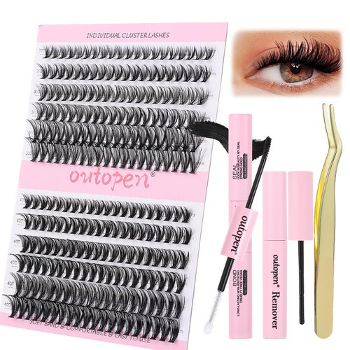 outopen DIY Lash Extension Kit Eyelash Extension Kit, 240pcs 8-14mm Mix Individual Lashes Cluster Kit with Lash Bond and Seal Glue, Lash Remover, Lash Applicator(30D+40D, 240Pcs)