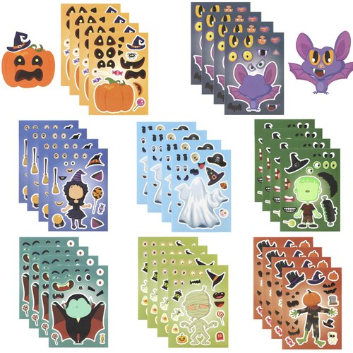 32 Pcs Halloween Stickers, Make a Face Stickers Halloween, Craft Stickers Make Your Own Halloween Stickers with Pumpkin Ghost Bat for Halloween Party Supplies Favors Birthday Holiday DIY Crafts Xmas