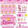Crenics Preppy Birthday Decorations - Hot Pink Preppy Birthday Banner, Tablecloth, Balloons Arch Garland with Cake Toppers for Girls Preppy Birthday Party Supplies