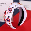 NVENF 4th of July Headbands, American Flag Star Headband Pearl Crystal Rhinestone Knotted Headbands Patriotic 4th of July Accessories Outfits for Women Holiday Gifts (Star F-White)