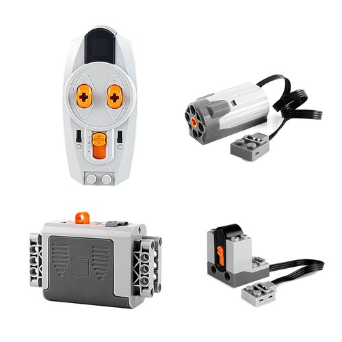 Mutcretus 4PCS Power Function Motor Set, Infrared Remote Control&Battery Pack Motor Kit, Compatible with Lego Technic Sets, New Light Gray Electric Functions Motors and Gears, Kid&Adult
