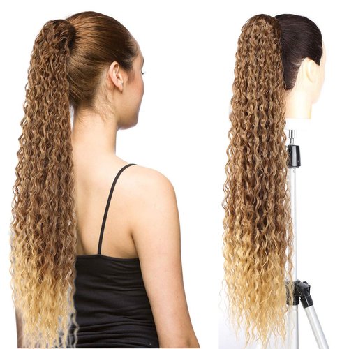 Fashion Icon 30" Long Drawstring Ponytail Synthetic High Puff Afro Clip in Ponytail Hair Extensions Ombre Curly Corn Wave Clip in Hair Pieces for Women（MT4/27）