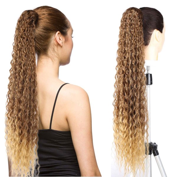 Fashion Icon 30" Long Drawstring Ponytail Synthetic High Puff Afro Clip in Ponytail Hair Extensions Ombre Curly Corn Wave Clip in Hair Pieces for Women（MT4/27）