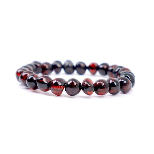 Baltic Amber Bracelet for Adults Made on Elastic Band- Natural Amber from Baltic Region, Genuine Baltic Amber (Cherry, 7 inch)