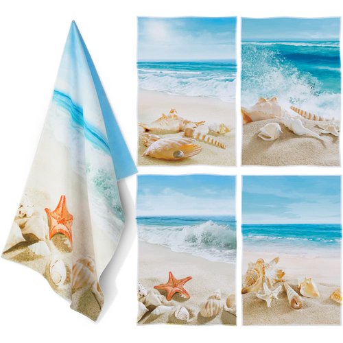 Tegeme 4 PCS Beach Kitchen Towels Beach Themed Decor for Home Beach Accessories Hand Towels Tea Towels for Kitchen Housewarming Gift for New Home, Blue Coastal Kitchen Towels (Light Blue, Beach Ocean)