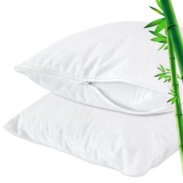 Toddler Pillowcase Protector Waterproof Bamboo Viscose Cooling Breathable Baby Pillow Cover, Fit Pillow Sized 13" x 18",14" x 19",12" x 16" or Smaller with Travel Pillowcase for Boys Girls, White