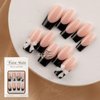 French Tip Press on Nails Black Fake Nails Medium Length False Nails Square Acrylic Nails with Bow Star Charm Designs Cute Artificial Nails Full Cover Glossy Stick on Nails Bow Glue on Nails for Women
