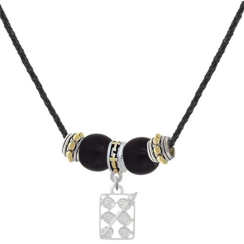 Delight Jewelry Silvertone 3-D Eye shadow Makeup Palette - Two-tone Cross Black Beaded Necklace, 18"+2"