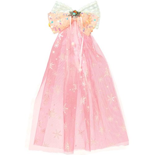 Princess Hair Clips for Girls Big Bow Hair Clip for Women Veil Snowflake Duckbill Clips Rhinestone Hair Accessory for Birthday Party Halloween Christmas (Pink)