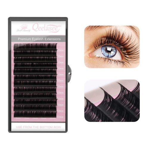 Qeelasee Faux Mink Silk Eyelash Extensions 0.03mm CC Curl 12mm Semi-Permanent Individual Lashes Extension Professional Salon Use