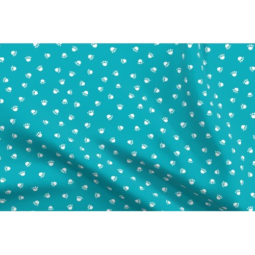 Spoonflower Fabric - Peacock Blue Paw Print Pet Dog Cat Paws Pets Printed on Denim Fabric Fat Quarter - Bottomweight Apparel Home Decor Upholstery