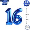 Navy Blue Number 16 Balloon 40 inch, 16 Number Balloon, 16th Navy Blue Birthday Decorations, 16 Year Old Girls Boys Blue Party Supplies