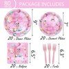 80 Pcs First Trip Around The Sun Birthday Decorations Outer Space Girls 1st Birthday Paper Dinner Plates Napkins Forks Dinnerware for Space Theme Girls Baby Shower 1st Bday Party Favors Supplies